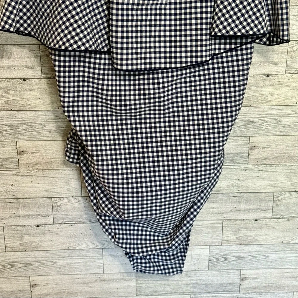 Kona‎ Sol Ruffle Seersucker Swimsuit Woman Plus 20W Removable Strap Blue Gingham
